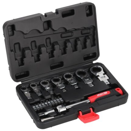 Veržliarakčiai terkšliniai su alkūne 6-19 mm, CrV 20 vnt., antgalių rinkinys, 17L5001