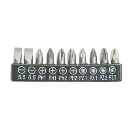 Atsuktuvo antgaliu komplektas 10 vnt.,25mm: SL5.5,6.5, PH1/2x2,PZ1/2x2, 18A07S11