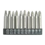 Atsuktuvo antgaliu komplektas 10 vnt., 50mm: SL5.5,6.5, PH1/2x2,PZ1/2x2, 18A07S12