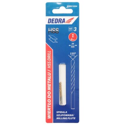 Grąžtas metalui 3 vnt., HSS, DIN338, 1,0x34mm, WM01034