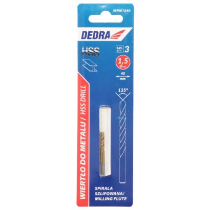 Grąžtas metalui 3 vnt., HSS, DIN338, 1,5x40mm, WM01540