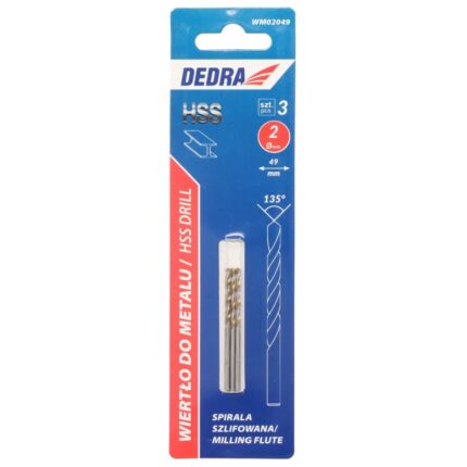 Grąžtas metalui 3 vnt., HSS, DIN338, 2,0x49mm, WM02049